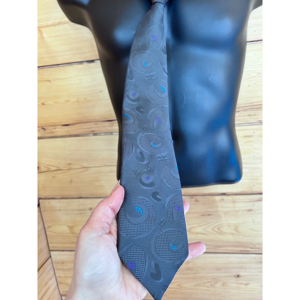 Serge Saint Yves Charcoal Grey Abstract Geometric Jacquard Polyester Necktie
